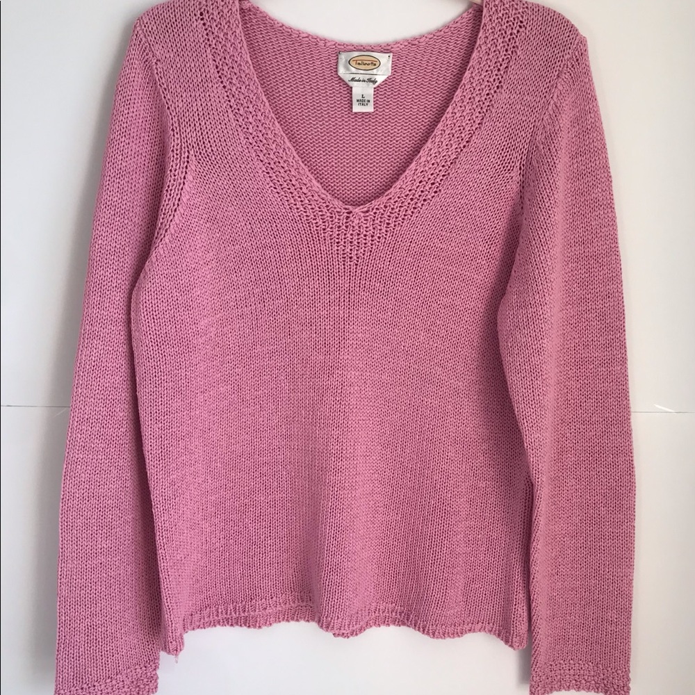 Talbots Pink V Neck Sweater Large Made in Italy